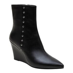 Lisa Vicky Sassy Black Studded Pointed Toe Wedge Bootie, Size 8.5, NWT